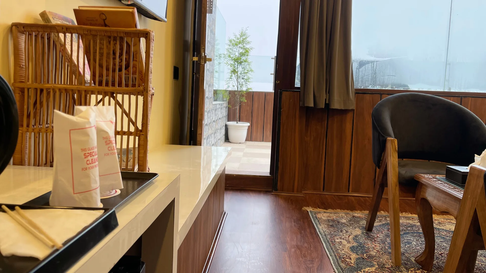 Lake Loft hotel room interior with lake view in Srinagar